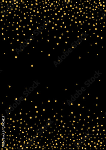 Gold Card Sequin Design. Falling Glitter Background. Golden Confetti Explosion Pattern. Glow Star Illustration. Yellow Light Texture
