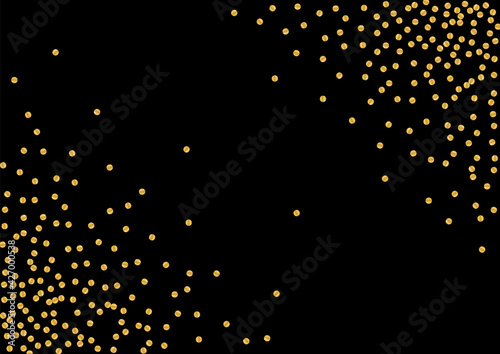 Gold Shine Glitter Particles. Birthday Dot Design. Gradient Confetti Night Frame. Rich Circle Texture. Golden Magic Background.