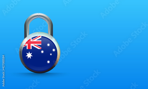 Australian flag on padlock isolated on blue background, coronavirus lockdown concept. covid-19 Vector illustration.