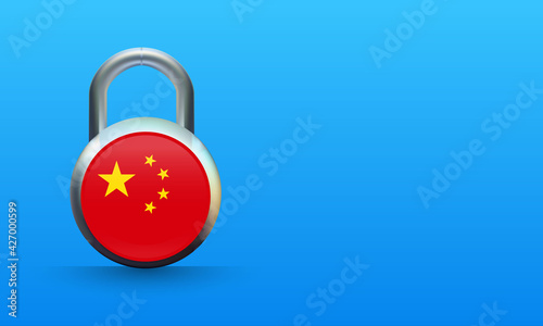 Chinese flag on padlock isolated on blue background, coronavirus lockdown concept. covid-19 Vector illustration.