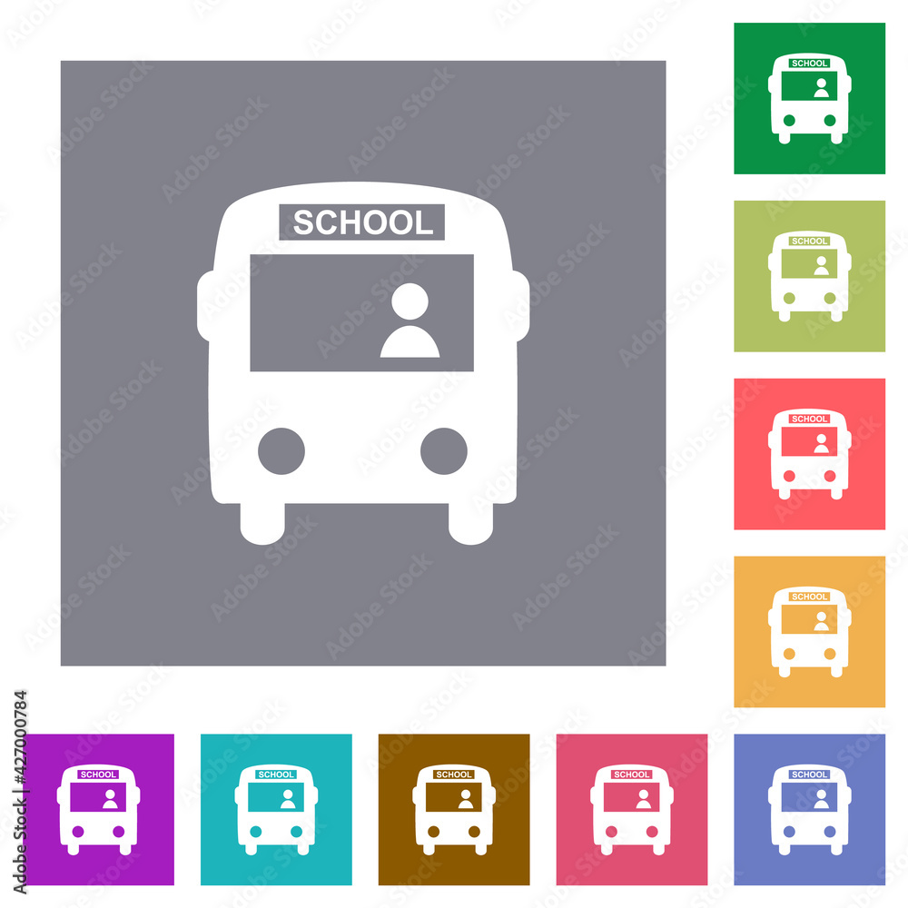 School bus with driver square flat icons School bus with driver square flat icons
