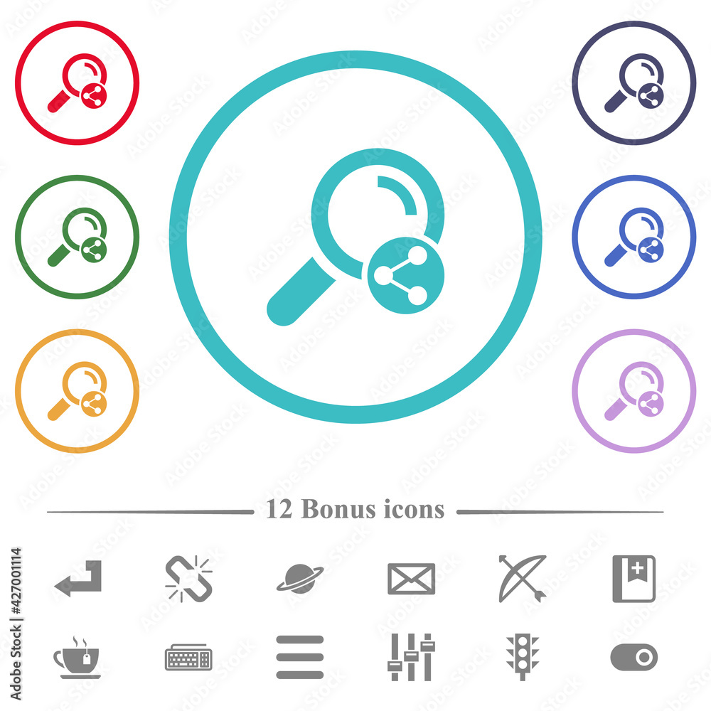Share search flat color icons in circle shape outlines Share search flat color icons in circle shape outlines
