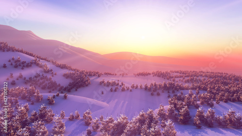 above winter forest mountain sunset