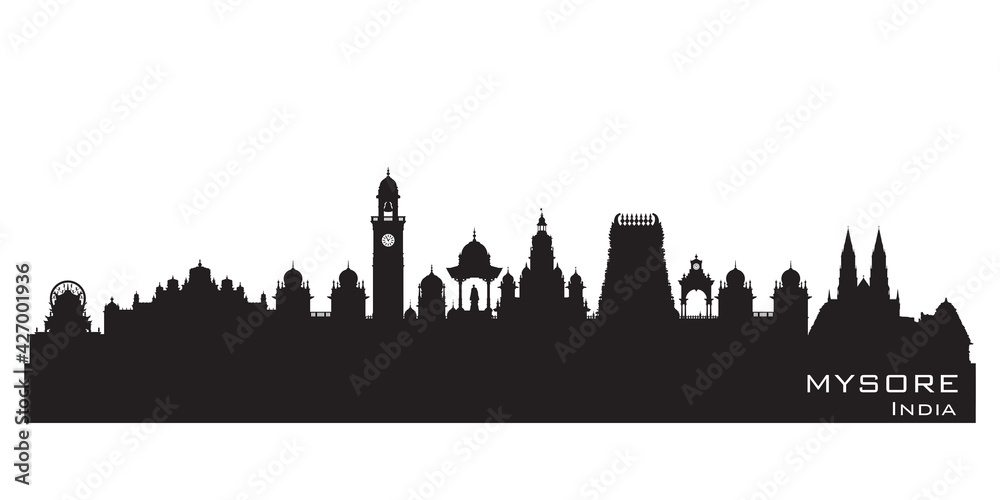 Obraz premium Mysore India city skyline vector silhouette