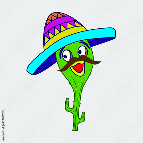 fiesta sombrero mustache mexican smiling cactus cartoon cinco de mayo photo
