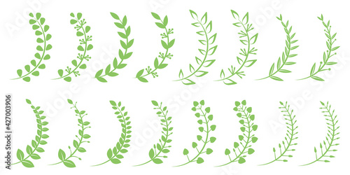 Set of round leaves elements illustration. green leaves illustration for design. Vector illustration. リーフイラストセット、ナチュラルリーフイラスト、装飾、デザイン素材