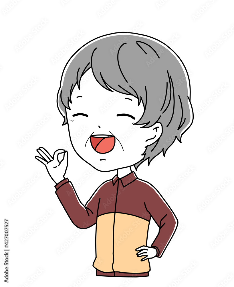 OKサインを出している笑顔のおばあちゃんの上半身のイラスト