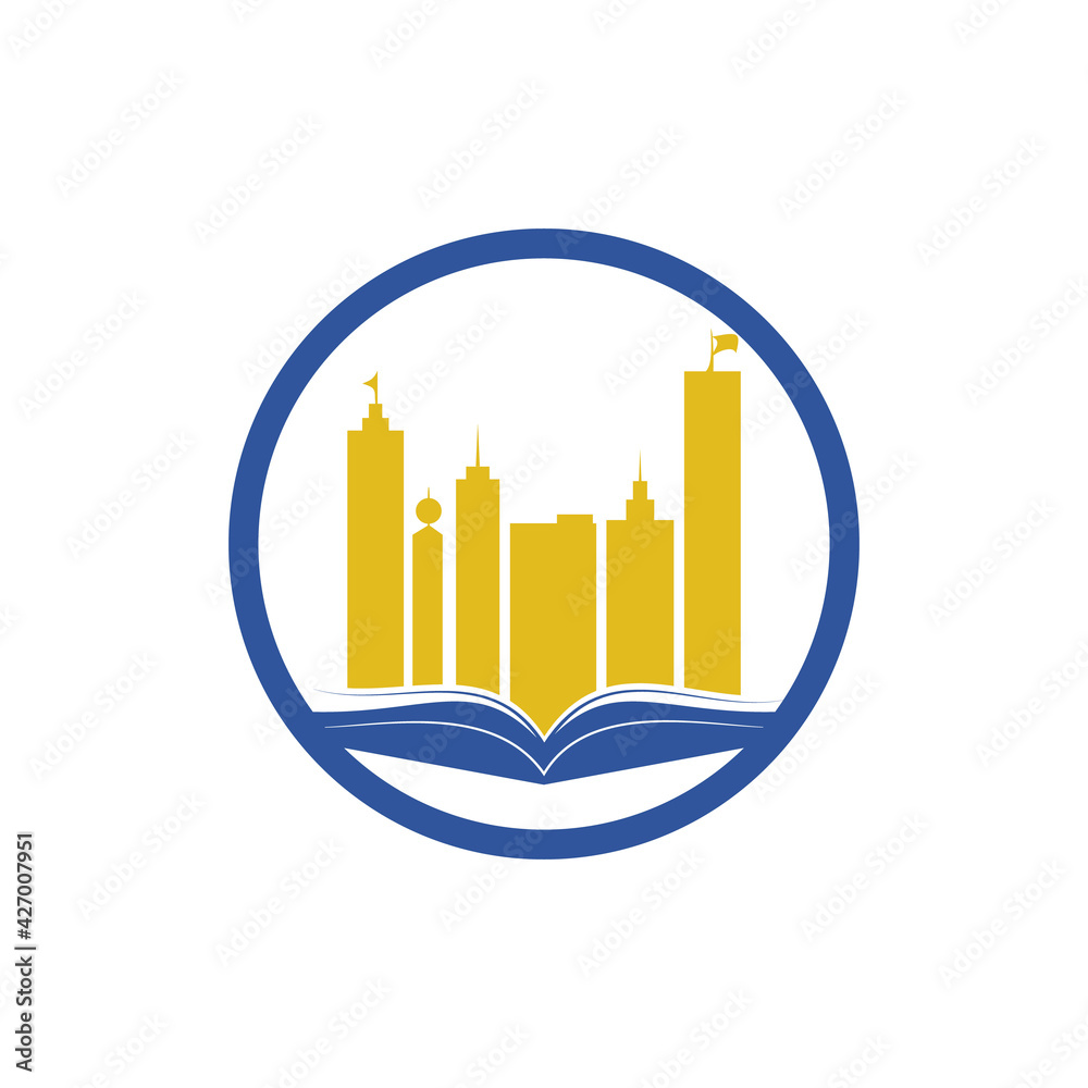 Education building logo design. Vector of book and a building, symbol of library and study.