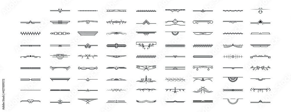 Set Black Simple Line Collection Doodle Border Elements Vector Design Style Sketch Isolated Illustration For Banner
