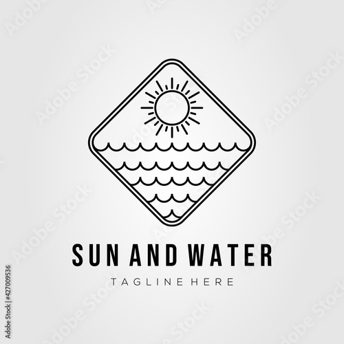 sun, water wave line art logo vector illustration design