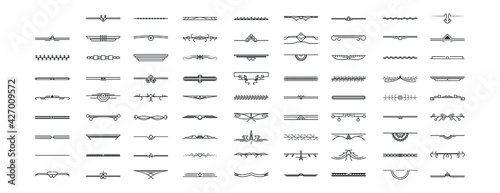 Set Black Simple Line Collection Doodle Border Elements Vector Design Style Sketch Isolated Illustration For Banner