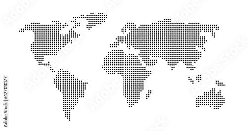 black dotted world map silhouette vector illustration isolated on white background