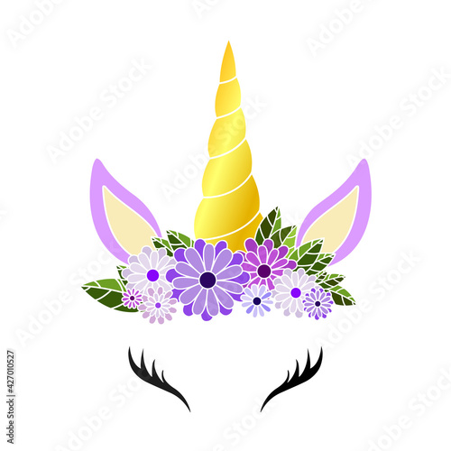Vector illustration with unicorn and flowers for greeting cards and invitations photo