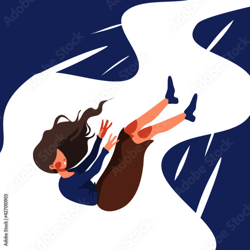 woman is falling down concept of sad feel down fail dangerous cartoon flat lifestyle vector illustration