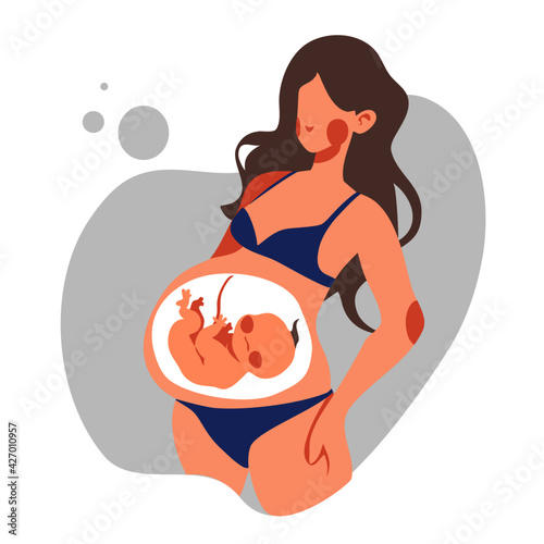 female character woman mother pregnancy motherhood Baby in the belly cartoon flat lifestyle vector illustration