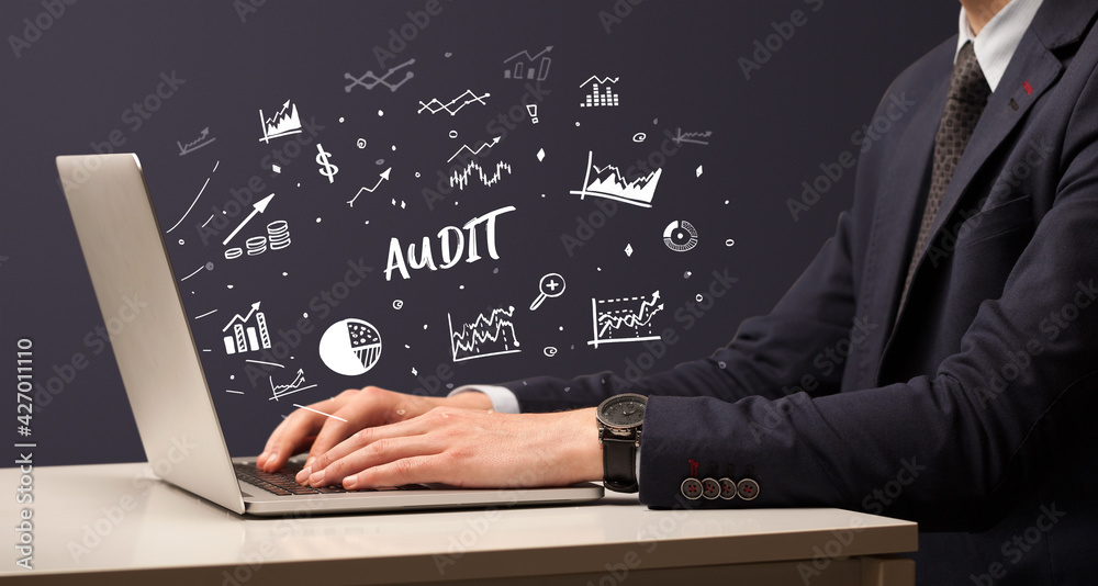 Businessman working on laptop, business concept Businessman working on laptop, business concept
