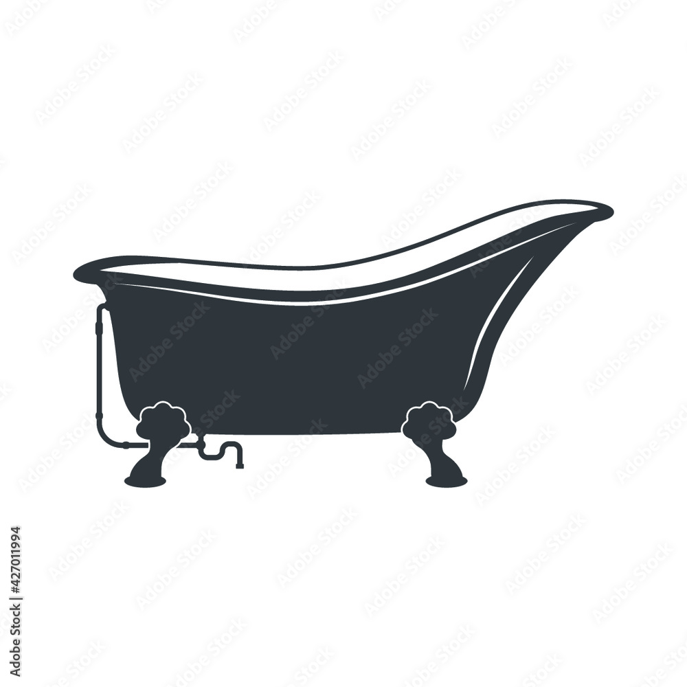 Bathtub Symbol, Bathtub Silhouette, Baht icon, Shower icon, Old Bathtub