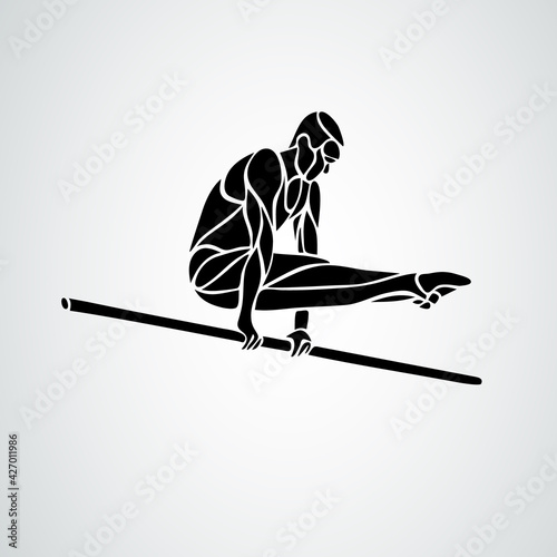 Man's Artistic Gymnastics Silhouette on White Background