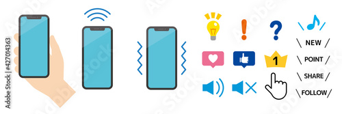 Mobile phones and icons スマホと色々なアイコン