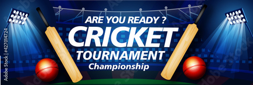 vector Illustration of cricket player ,Creative poster or banner design with background for Cricket Championship poster with illustration of batsman and bowler playing cricket championship 