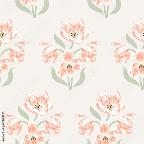 Pink tulips  spring flowers  seamless