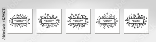 Set of hand drawn probiotics frames. Design for packaging and medical information. Vector illustration in sketch style