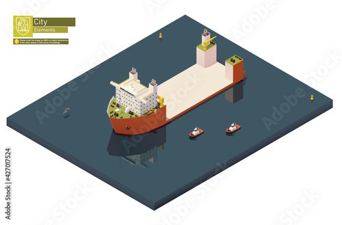 Vector isometric heavy lift vessel. Semi-submersible heavy lift cargo ship. Heavy Load Ship or supply load carrier