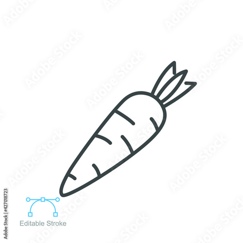 Carrot icon. Organic vegetable and food Product from garden. For diets, cooking breakfast, lunch, dinner, salads. Outline style Editable stroke. Vector illustration. Design on white background. EPS 10