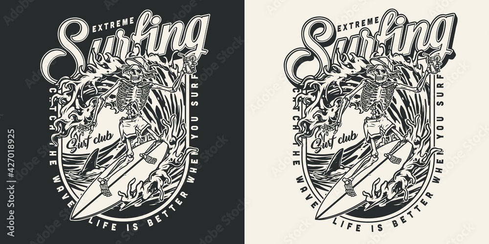 Surfing vintage monochrome badge