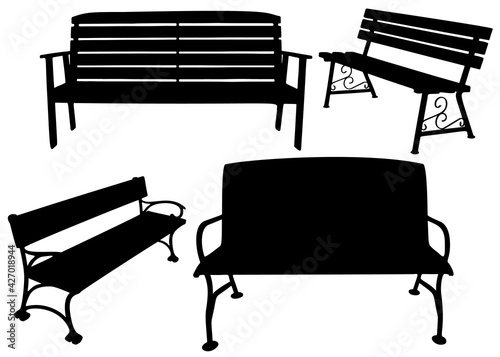 Fotografia, Obraz Outdoor benches in the set. Vector image.