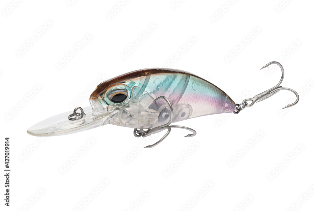 Wobbler with hooks for fishing as bait for fish, which is used for spinning. Fishing tackle for a fisherman. Wobbler with hooks for fishing as bait for fish, which is used for spinning. Fishing tackle for a fisherman.