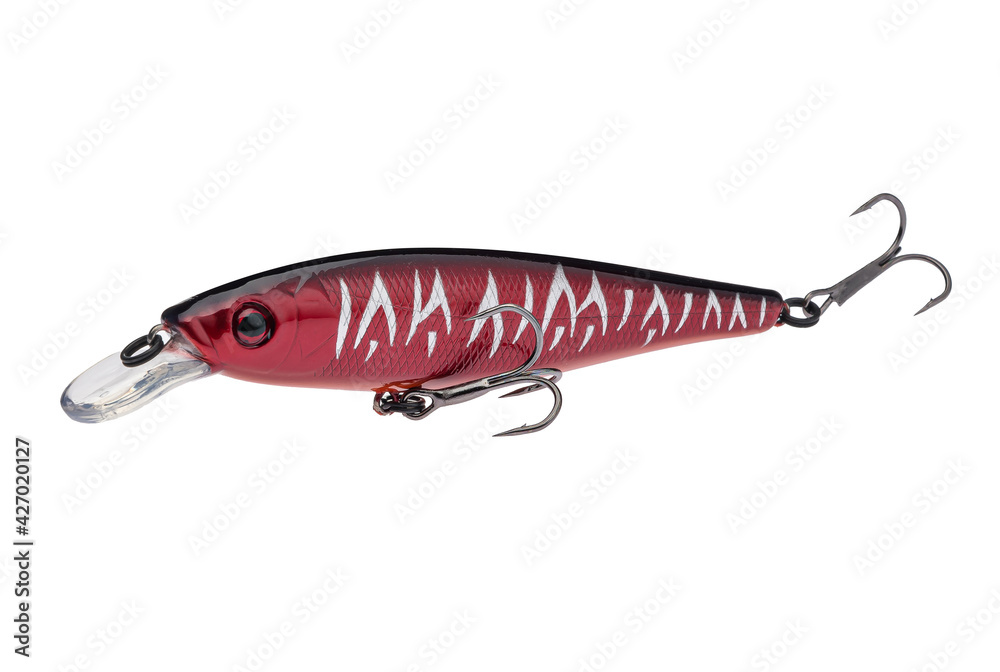 Wobbler with hooks for fishing as bait for fish, which is used for spinning. Fishing tackle for a fisherman. Wobbler with hooks for fishing as bait for fish, which is used for spinning. Fishing tackle for a fisherman.