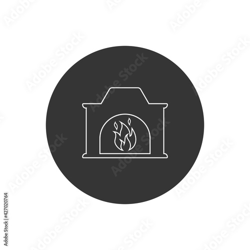 Fireplace line white icon, logo on white background vector sign