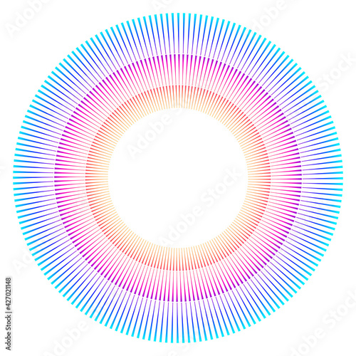 Design elements. Wave of many purple lines circle ring. Abstract vertical wavy stripes on white background isolated. Vector illustration EPS 10. Colourful waves with lines created using Blend Tool