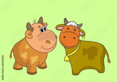 In the world of animals, nature. Vector image of animals in color. cow.