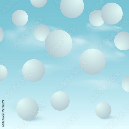 Abstract background with falling 3d blue balls. Vector illustration