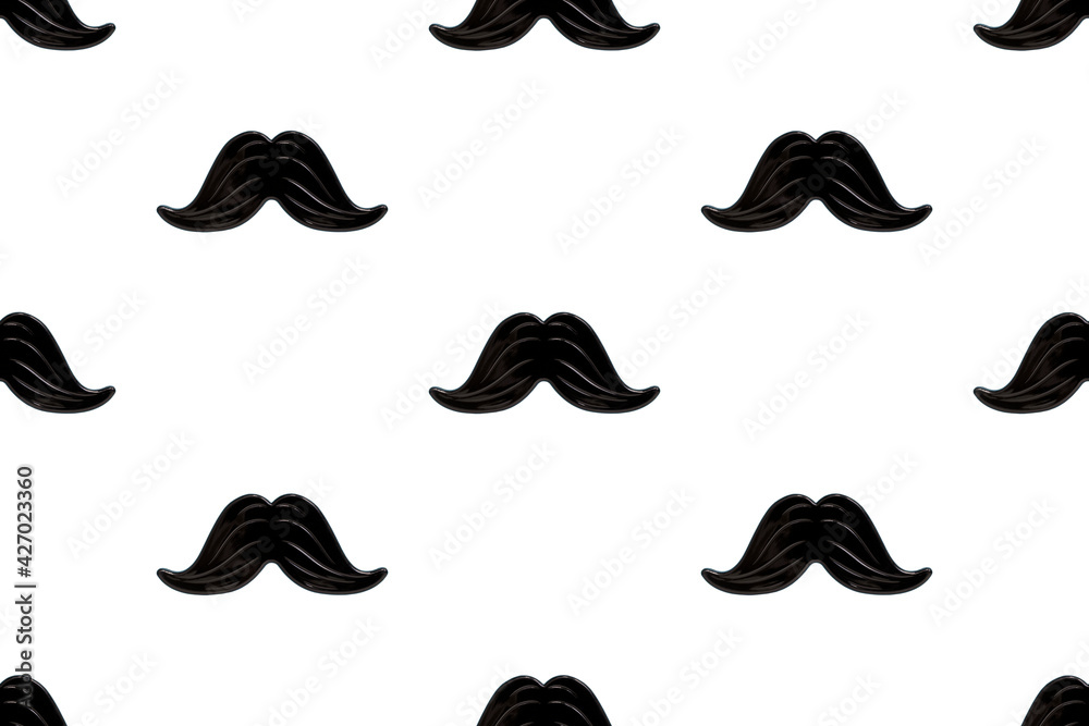 Hipster black mustache seamless pattern isolated on a white background. Happy father's day and masculinity concept. Retro stylish moustache design for wrapping paper, fabrics, kids boy man textiles