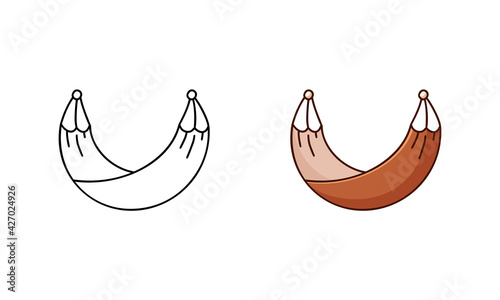 Hammock hinged doodle icon. Linear and color version. Black simple illustration of element for outdoor relaxing. Contour isolated vector pictogram on white background