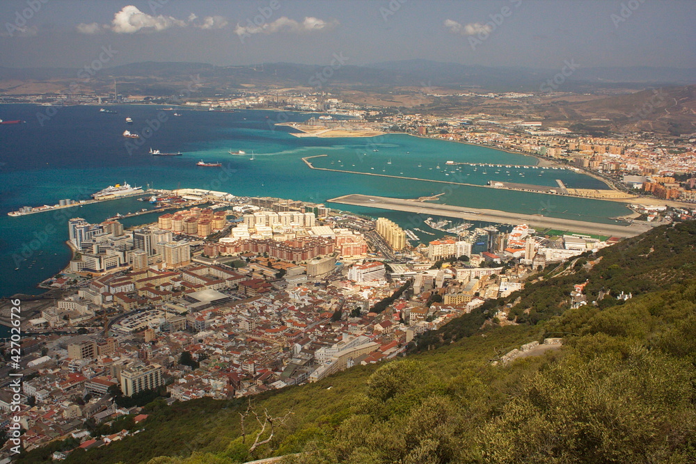View of Gibraltar from Rock of Gibraltar in Andalusia,Spain, Europe
