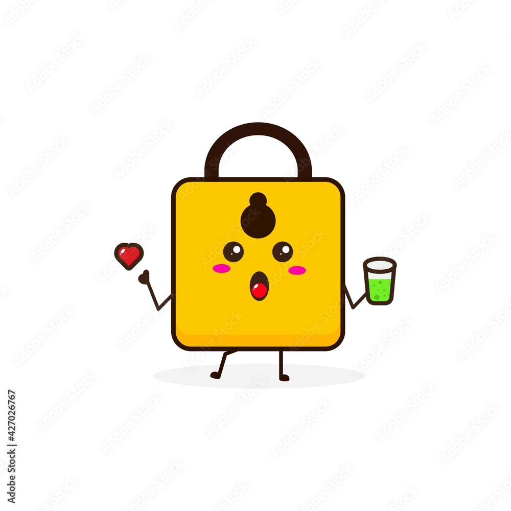 Padlock drink cute character illustration Padlock drink cute character illustration