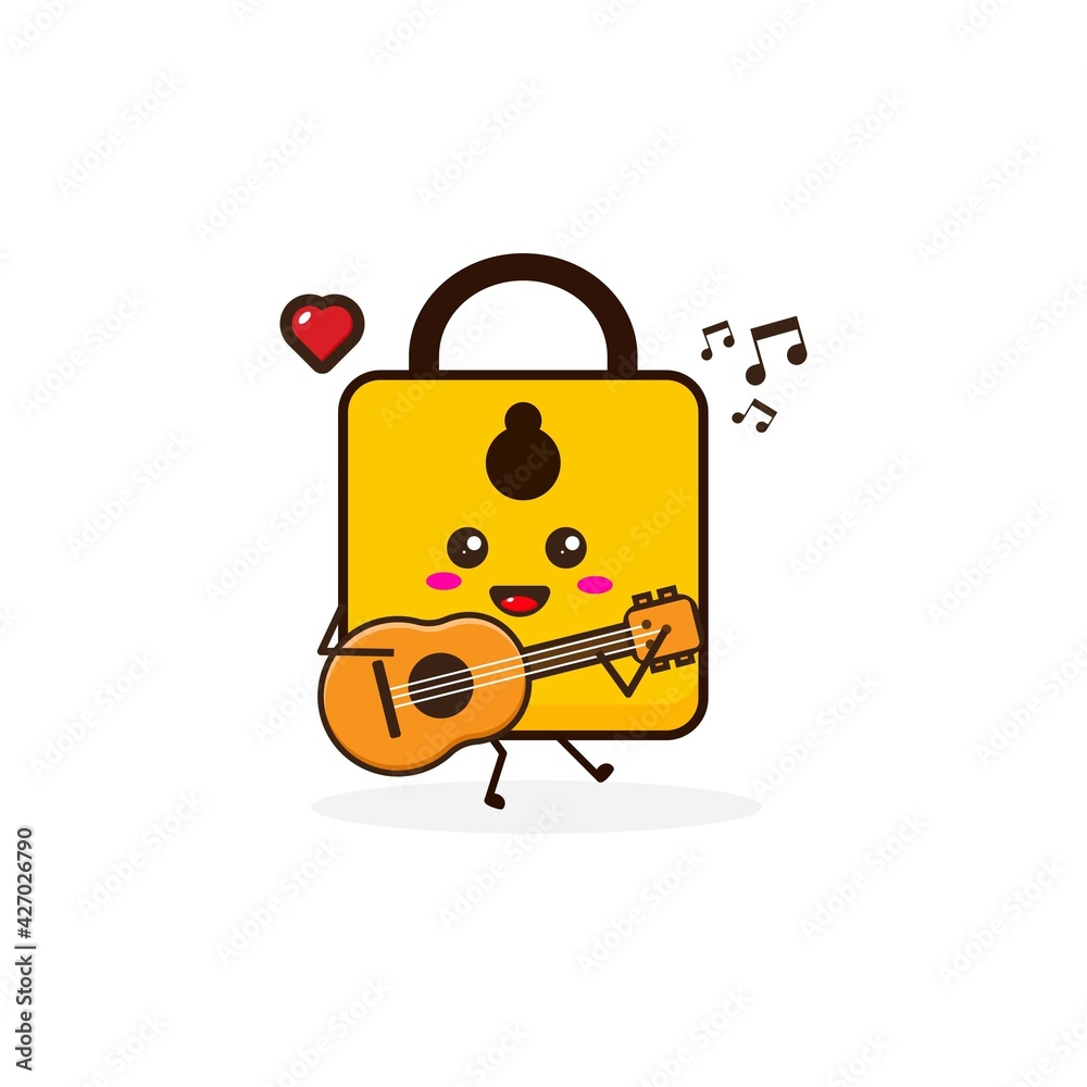 Padlock play guitar cute character illustration Padlock play guitar cute character illustration