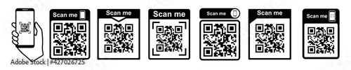 QR code scan icon with smartphone, scan me Qr code for payment, Vector illustration.