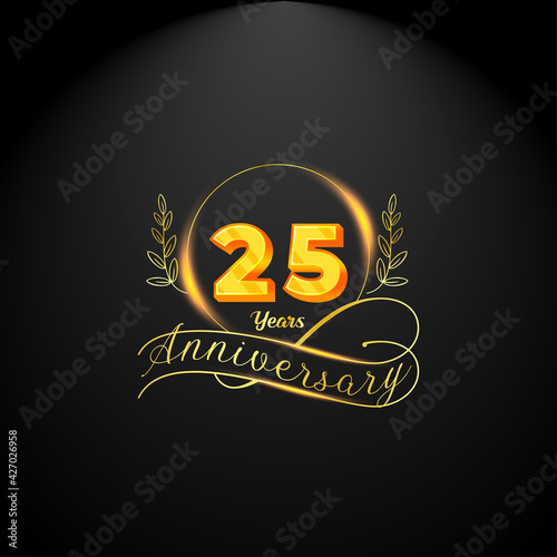 Elegant golden 25 years anniversary logo template. luxury retro vintage style. vector illustration