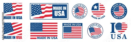 made in the usa labels set, made in the usa logo, usa flag , american product emblem, Vector illustration.