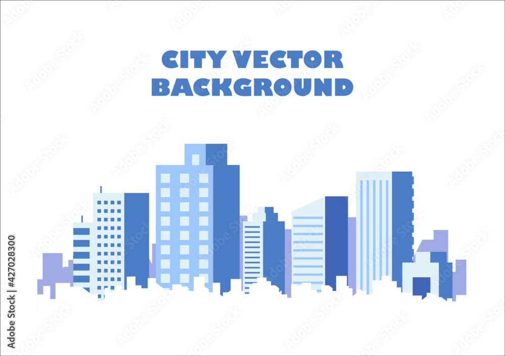 silhouette blue city building in flat illustration vector, urban cityscape design for background