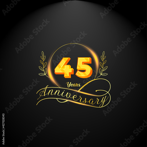 Elegant golden 45 years anniversary logo template. luxury retro vintage style. vector illustration