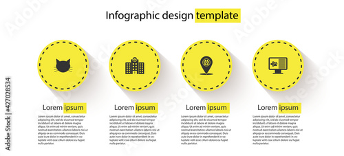 Set Cat, Veterinary medicine hospital, Location veterinary and Clinical record pet monitor. Business infographic template. Vector