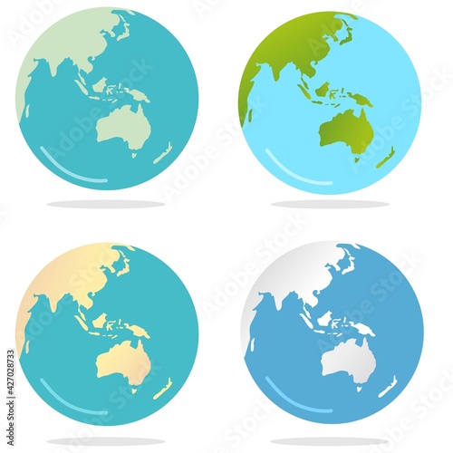 Vector illustration set of globe with map view of Asia, holiday and travel themes, lessons, suitable for travel advertisements