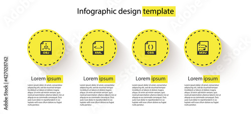 Set OBJ file document, XML, CSS and M3U. Business infographic template. Vector