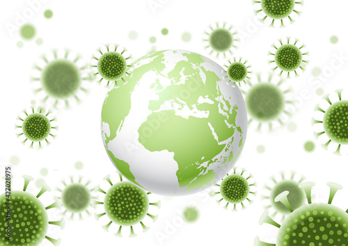 Abstract background with world globe and virus cells design